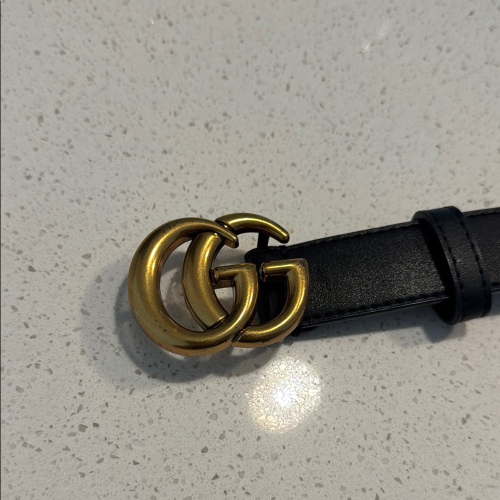 Gucci Black Belt with Gold GG Buckle